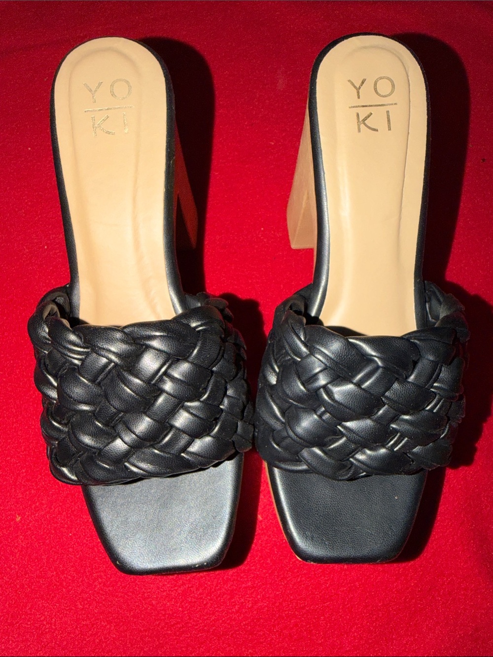 Yoki Black Braided Slide Mules with Block Heel